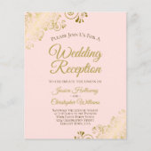 ピンク華美&金ゴールドバジェット結婚式レセプション招待状 (正面)