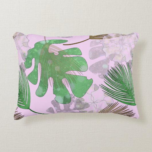 ピンク葉のトロピカル淡い色の。 アクセントクッション (正面)