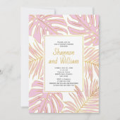 ピンク葉のトロピカル結婚のカップルのシャワー 招待状 (正面)