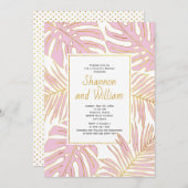 ピンク葉のトロピカル結婚のカップルのシャワー 招待状 (正面/裏面)