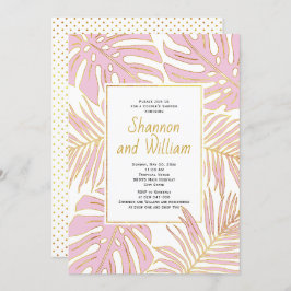 ピンク葉のトロピカル結婚のカップルのシャワー 招待状