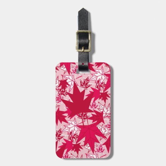 ピンク葉の背景のカエデ ラゲッジタグ (正面縦)