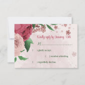 ピンク葉の花の緑結婚の植物 出欠カード (正面)