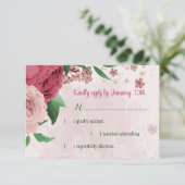 ピンク葉の花の緑結婚の植物 出欠カード (スタンド正面)