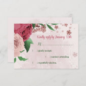 ピンク葉の花の緑結婚の植物 出欠カード (正面/裏面)