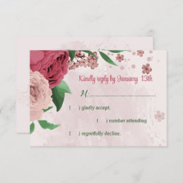 ピンク葉の花の緑結婚の植物 出欠カード