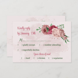 ピンク葉の花の緑結婚の植物 出欠カード