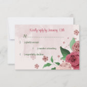 ピンク葉の花の緑結婚の植物 出欠カード (正面)