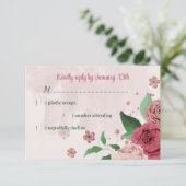 ピンク葉の花の緑結婚の植物 出欠カード (スタンド正面)
