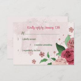 ピンク葉の花の緑結婚の植物 出欠カード