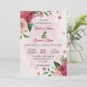 ピンク葉の花の緑結婚の植物 招待状 (スタンド正面)