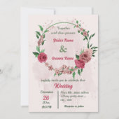 ピンク葉の花の緑結婚の植物 招待状 (正面)