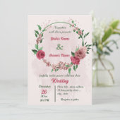 ピンク葉の花の緑結婚の植物 招待状 (スタンド正面)