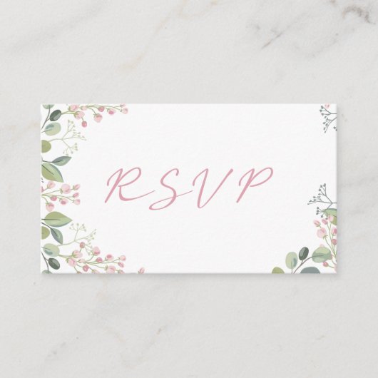 ピンク葉の花付き水彩色の結婚花「RSVP」 エンクロージャーカード (正面)