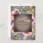 ピンク葉の花素朴咲き75誕生日 招待状 (正面)