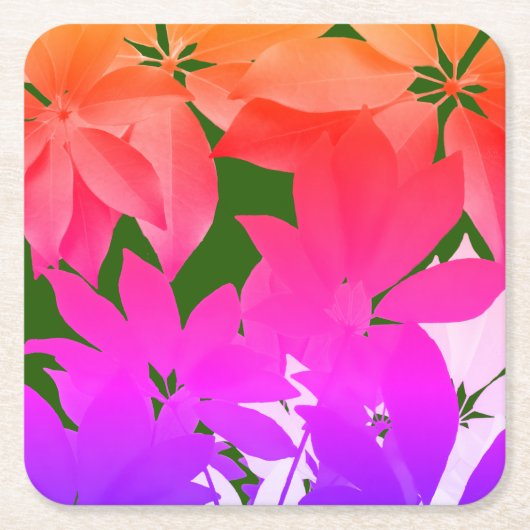 ピンク葉カスタムコースター スクエアペーパーコースター (正面)