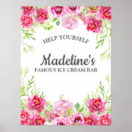 ピンク葉フローラホワイトバースデーパーティーアイスクリーム ポスター