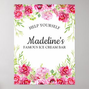 ピンク葉フローラホワイトバースデーパーティーアイスクリーム ポスター