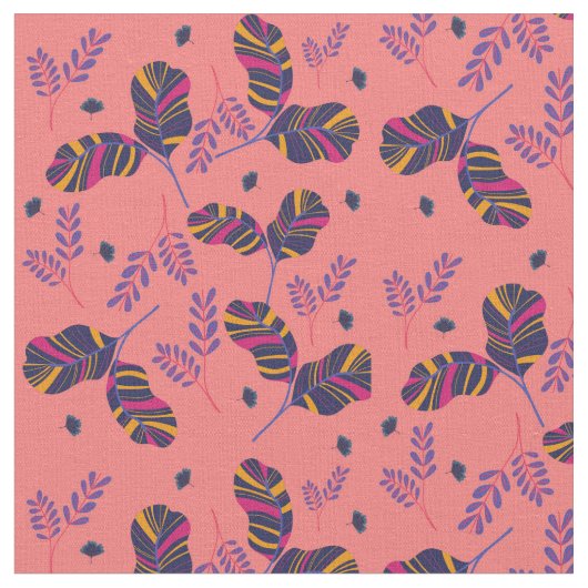 ピンク葉フローラ ファブリック (クローズアップ)