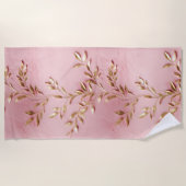 ピンク葉金ゴールド ビーチタオル (正面)