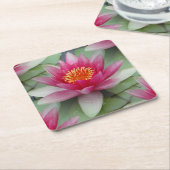 ピンク蓮の水百合 スクエアペーパーコースター (アングル)