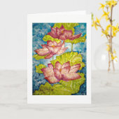 ピンク蓮の池の水の色のアートグリーティングカード カード (黄色い花)
