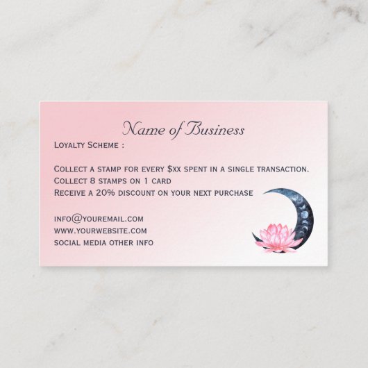 ピンク蓮の花の月 ロイヤリティカード (裏面)