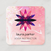 ピンク蓮の花の水の色のヨガ絵を描のホリスティック スクエア名刺 (正面)