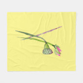 ピンク蓮の花の水彩画 フリースブランケット (正面(横))