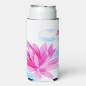 ピンク蓮の花の水色絵を描の スリム缶クーラー (Seltzer裏面)