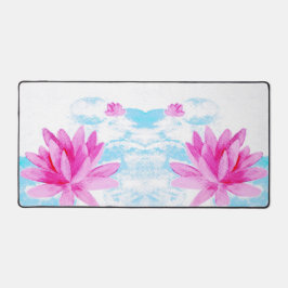 ピンク蓮の花の水色絵を描の デスクマット