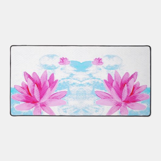 ピンク蓮の花の水色絵を描の デスクマット (正面)