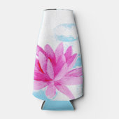 ピンク蓮の花の水色絵を描の ボトルクーラー (正面)