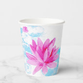 ピンク蓮の花の水色絵を描の 紙コップ (裏面)