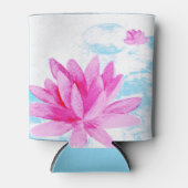 ピンク蓮の花の水色絵を描の 缶クーラー (正面)