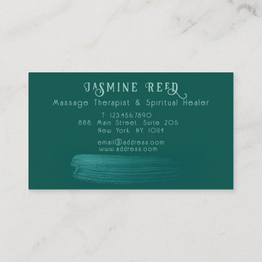 ピンク蓮の花の芽マッサージセラピストグリーン 名刺 (裏面)