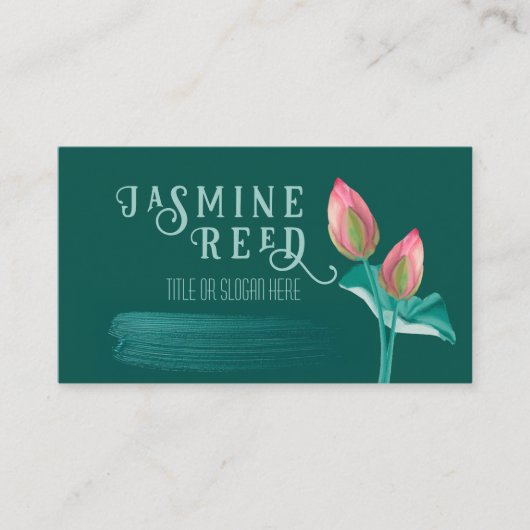 ピンク蓮の花の芽マッサージセラピストグリーン 名刺 (正面)