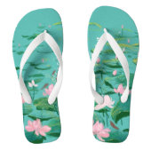 ピンク蓮の花グリーン葉フローラガーデンフリップ ビーチサンダル (フットベッド)