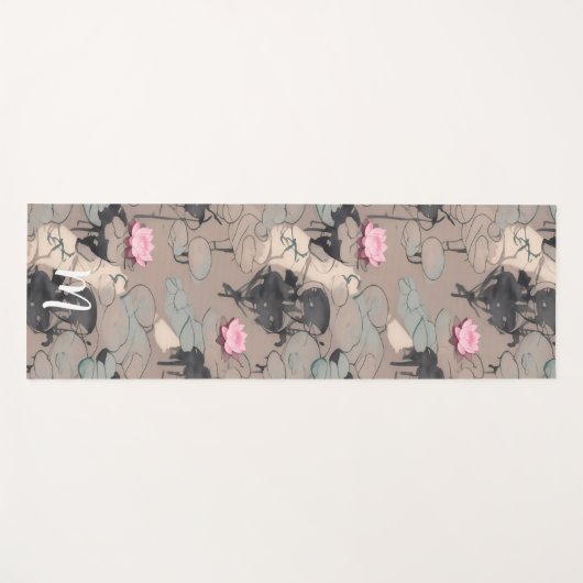 ピンク蓮の花モダンアートウォーター色 ヨガマット (正面(横))