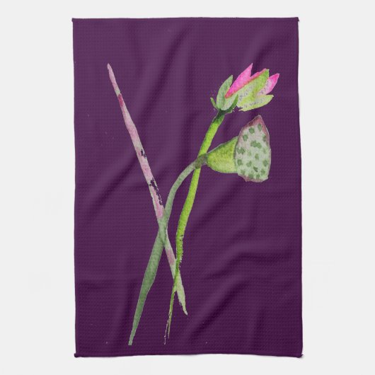 ピンク蓮の花仏芸術 キッチンタオル (縦)