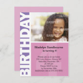 ピンク薄紫サイドパネル4th誕生日はがき インビテーションポストカード (正面/裏面)
