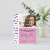 ピンク薄紫サイドパネル4th誕生日はがき インビテーションポストカード (スタンド正面)