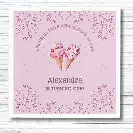 ピンク薄紫スクープ女の子アイスクリーム1st誕生日パーティー スタンダードカクテルナプキン