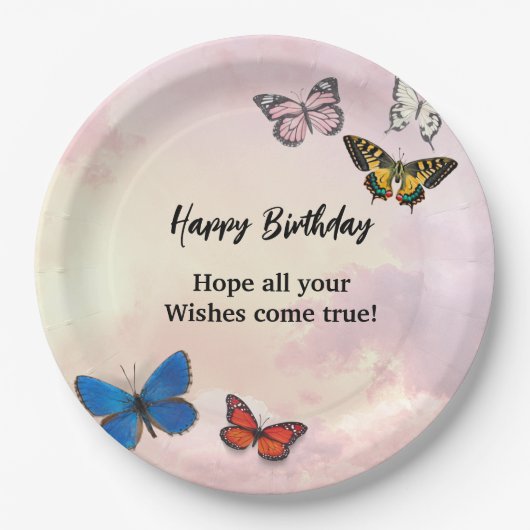 ピンク薄紫ドリーミーリップバタフライ紙プレート ペーパープレート (正面)