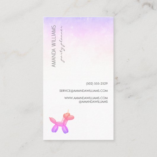 ピンク薄紫バルーン動物パーティーイベントプランナー 名刺 (裏面)