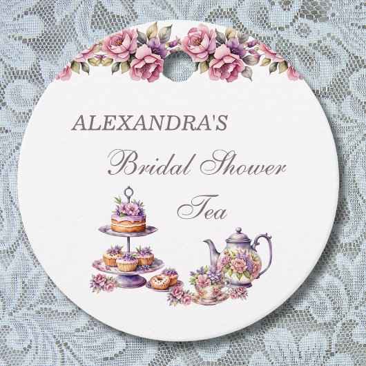 ピンク薄紫フローラティーブライダルシャワーありがとう フェイバータグ