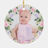 ピンク薄紫フローラ象ベビー初めてのクリスマス セラミックオーナメント (裏面)