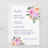 ピンク薄紫ブライトフローラバラブライダルシャワー 招待状 (正面)