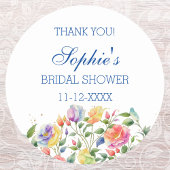 ピンク薄紫ブライトフローラブライダルシャワーありがとう ラウンドシール