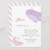 ピンク薄紫ホエールシーフィッシュ1st誕生日パーティー 招待状 (正面/裏面)